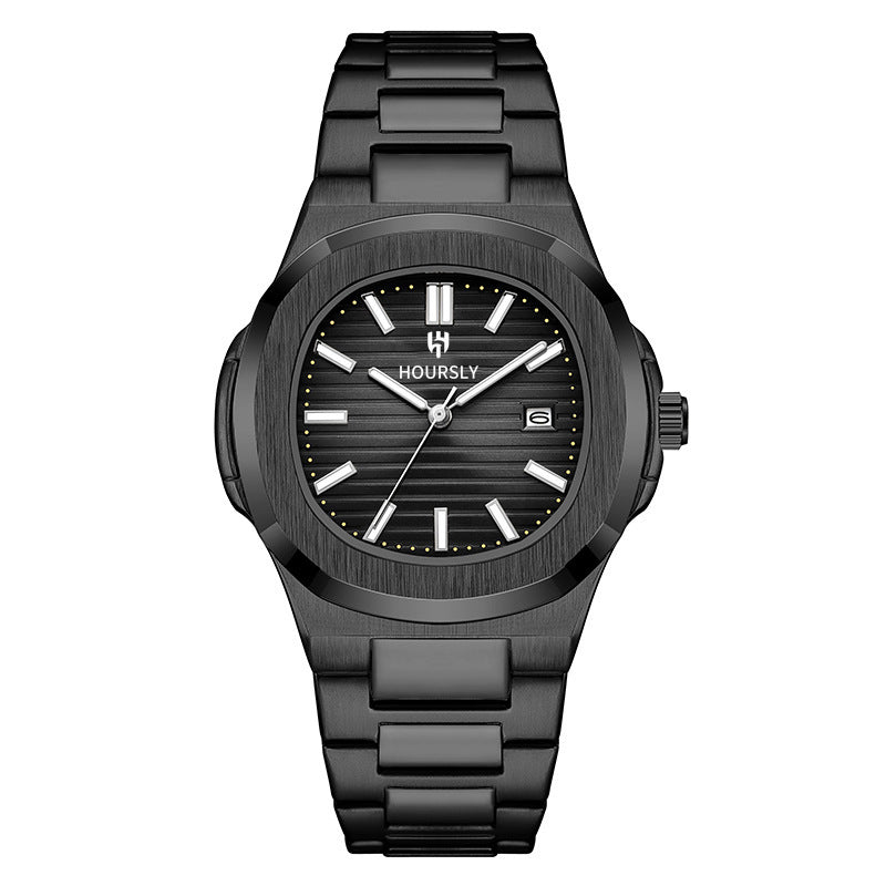 HOURSLY HY1371 Orologio da uomo al quarzo cinese alla moda, esclusivo, con cinturino in acciaio, resistente all'acqua, calendario luminoso, orologio casual da uomo
