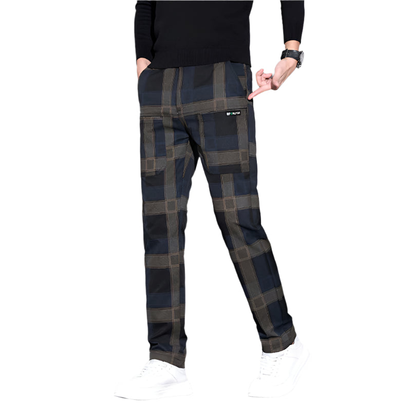 Modieuze casual broek voor heren, geruite casual broek, bijpassende kleding, polyestervezel, middelhoge taille, niet elastisch, herenbroek