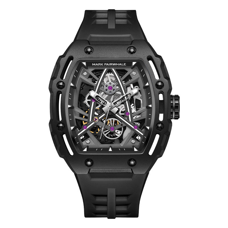 Orologio meccanico automatico cavo a forma di barile da uomo