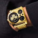 OULM Man Luxury Military Gold Color Steel Band Sports Watch