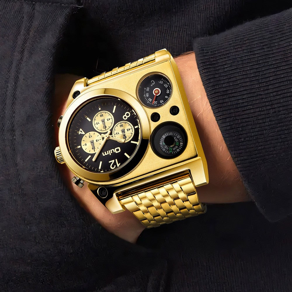 OULM Luxe Militaire Herenhorloges Kompas Temperatuurweergave Uurwerk Horloge Drievoudig Grote Wijzerplaat Kwarts Zakelijk Polshorloge Lichtgevend Herenhorloge