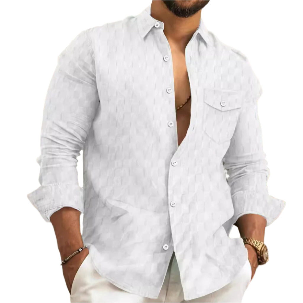 Heren geruit jacquard borstzak revers lange mouwen revers overhemd