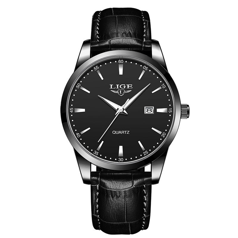 LIGE Men's Chronograph Watch Fashion Men's Wristwatches Charm Leather Strap Luxury Quartz Watches