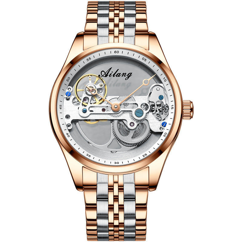 AILANG Hollow Transparent Automatic Mechanical Watch for Men Leather Strap Skeleton Men's Watch