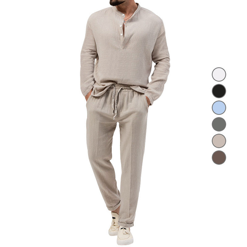Effen kleur casual T-shirt lange mouwen overhemd broek pak