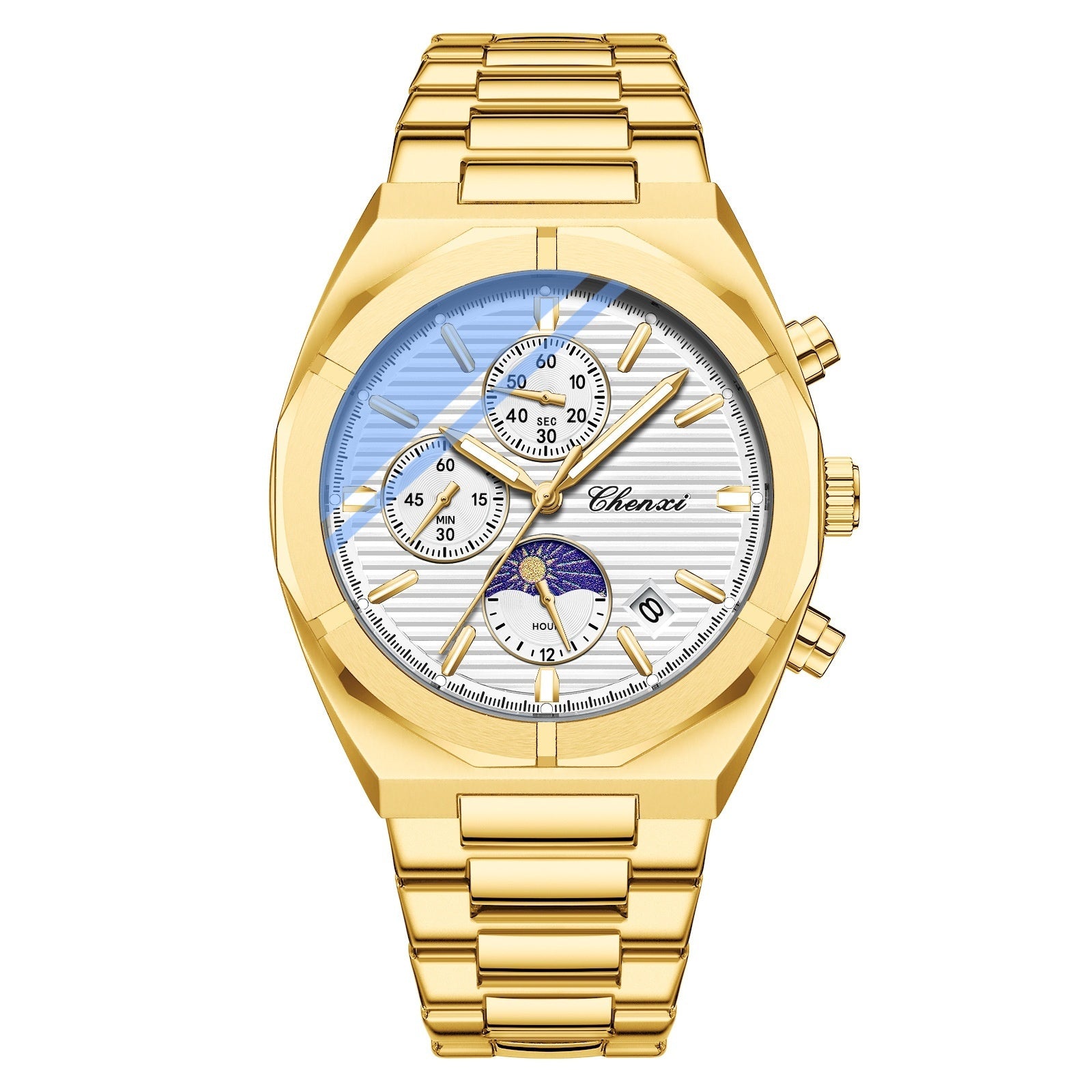 CHENXI 962 Men's Stainless Steel Bracelet Quartz Mens Watches Luxury Chronograph Luminous Waterproof Date Watch