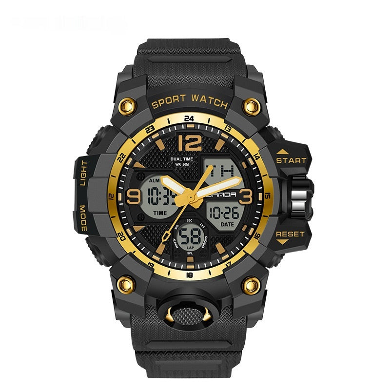SANDA 3132 Men's Watches Dual Display Waterproof Sports Watch Men's Alarm Stopwatch Quartz Digital Wristwatch