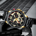 Multifunctioneel lichtgevend stalen quartzhorloge voor heren