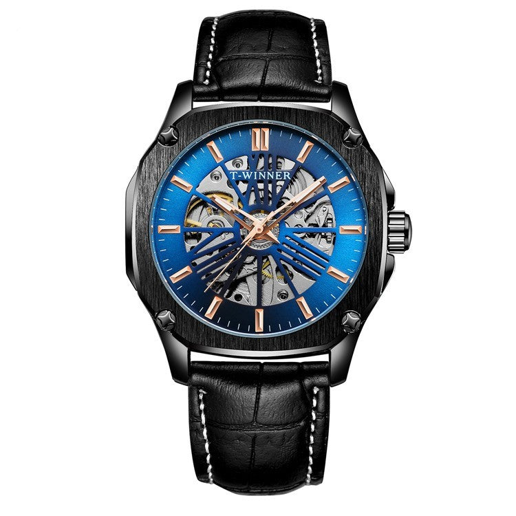 Orologio da polso di lusso da uomo T-WINNER, orologio meccanico automatico impermeabile con cassa scavata