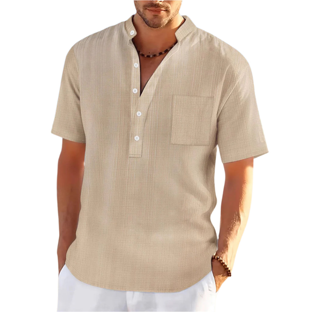 Stand Collar Short Sleeve Loose Leisure Vacation Henley Shirt - Acquisti Online
