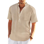 Stand Collar Short Sleeve Loose Leisure Vacation Henley Shirt - Acquisti Online