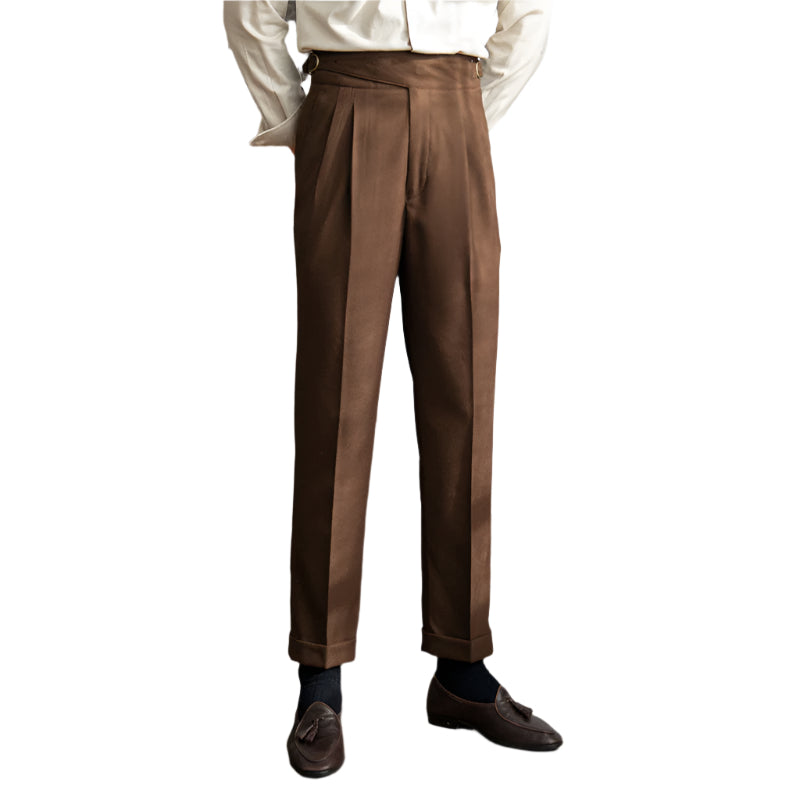 Men's Fashionable Casual Business Straight Leg High-waisted Suit Long Pants Men Vintage Buckle Men's Formal Pants - Acquisti Online