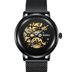BIDEN 0052 Orologio meccanico di lusso da uomo 2025 con cinturino in maglia metallica, quadranti cavi, decorazione vintage, orologio da polso automatico da uomo