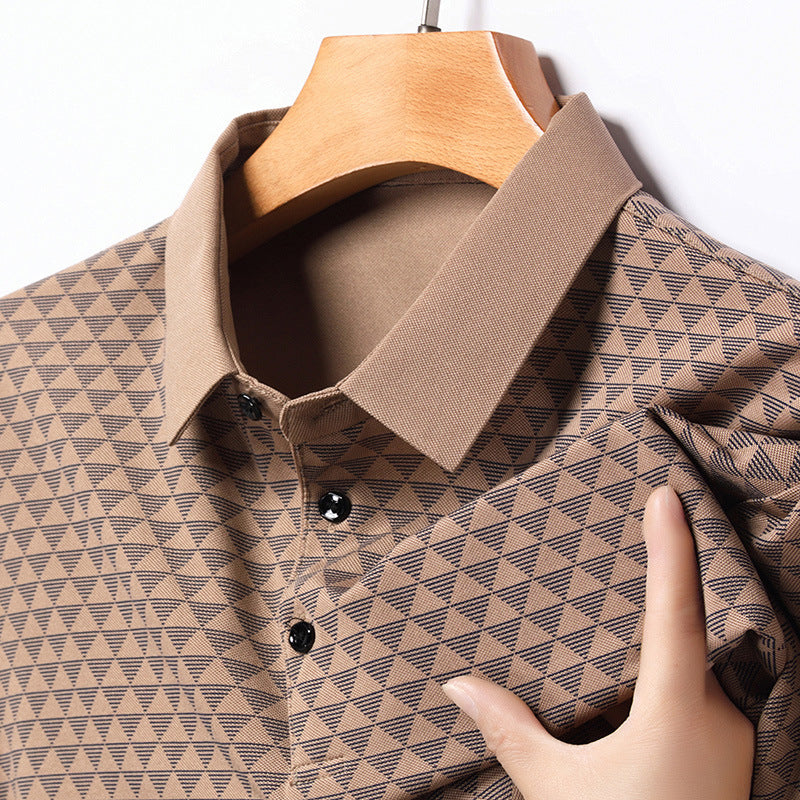 Men's Lapel Polo Shirt Short-Sleeved T-shirt Business Casual Loose Men's Short Sleeve Breathable Ice Silk Seamless Shirt