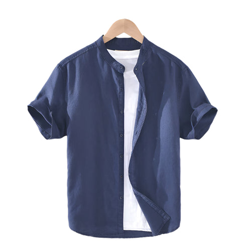 Fashion Men's Loose Cotton Linen Shirts Casual Short Sleeve Tops Oversize Solid Color Turn-Down Collar Men's Shirt - Acquisti Online