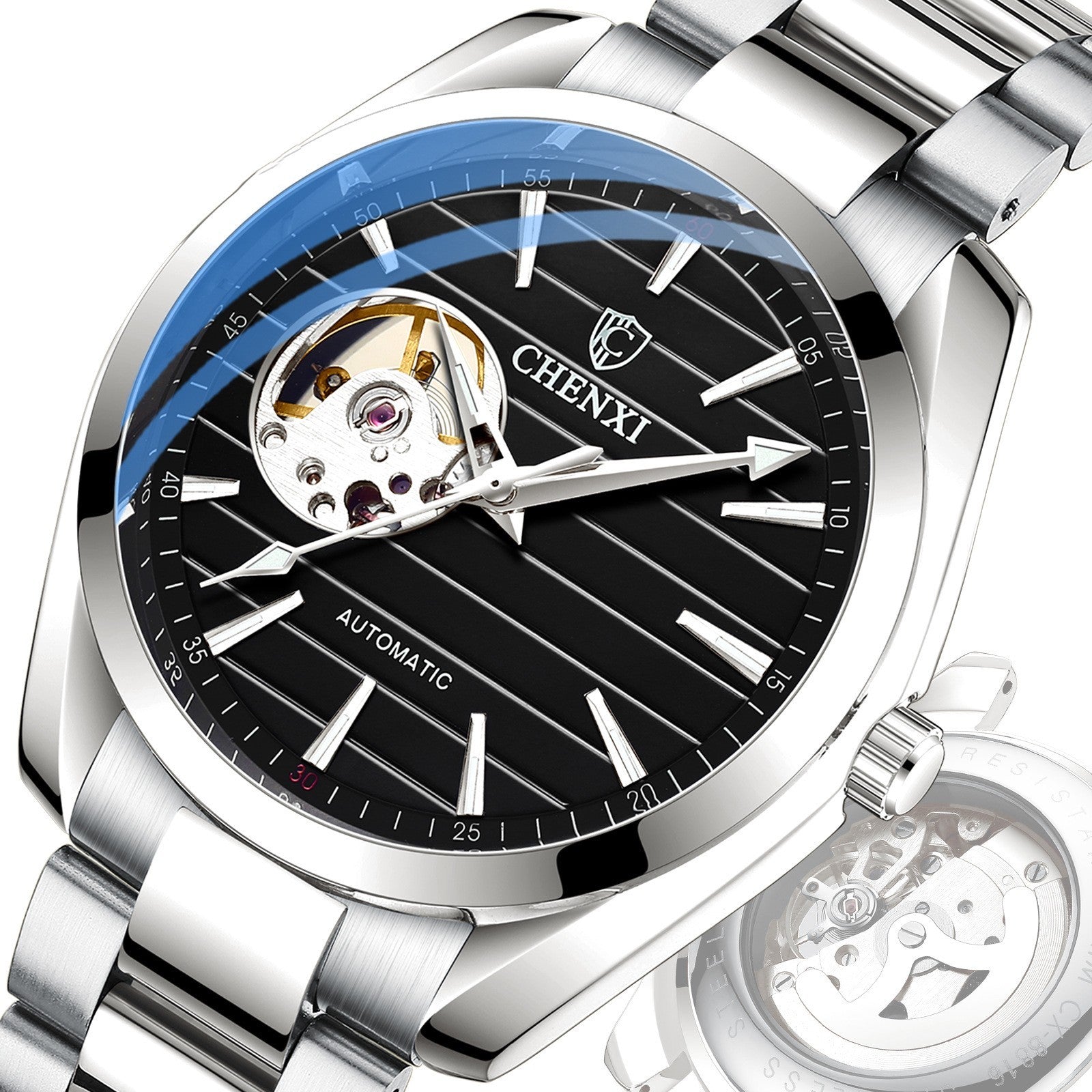 CHENXI 8806 Orologi da polso meccanici automatici da uomo di alta marca, impermeabili, in acciaio inossidabile