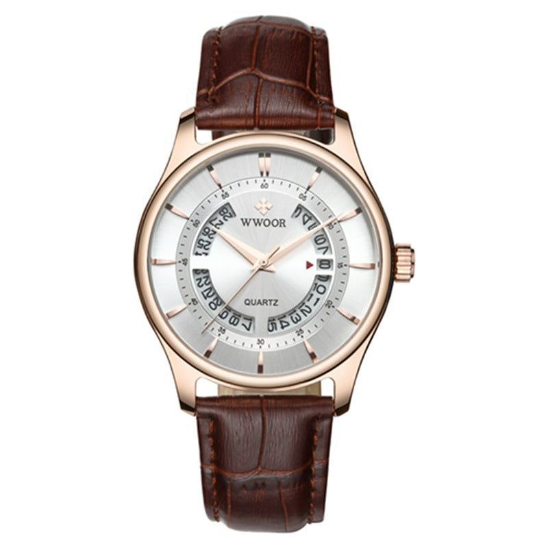 Wwoor Brand Luxury Men Sports Watches Leather Fashion Casual Quartz Watch Waterproof Perfect Calendar Quartz Watch