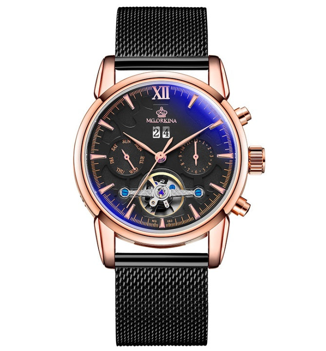 Men's Watches Fashion Trend Tourbillon Watch Automatic Mechanical Watch Stainless Steel Mesh Belt Watch