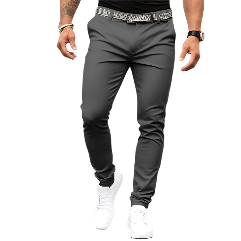 Men's Pure Color Tight Pocket Zipper Business Casual Slim-fitting Pant