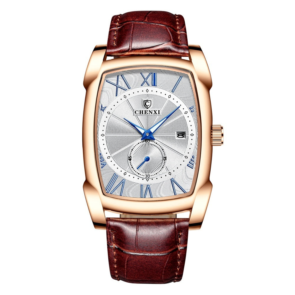 CHENXI Brand Vintage Men's Watch Retro Genuine Leather Strap Watches Roman Numerals Antique Square Men's Watches Waterproof Men's Luminous Calendar Fashion Quartz Watch - Acquisti Online