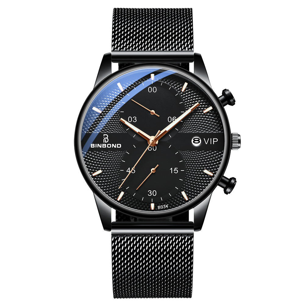 BINBOND Women's Luxury Quartz Watch Stylish Mesh Band Luminous Chronograph Minimalist Waterproof Women Quartz Wristwatch