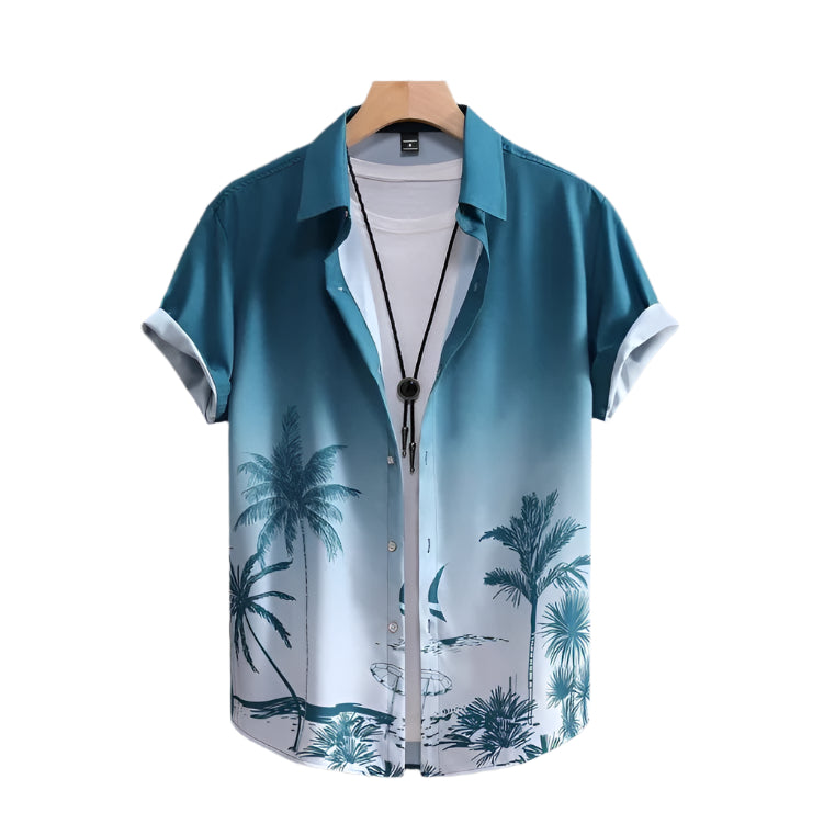 Men's Fashionable Casual Shirt Solid Color Floral 3D Printed Polyester Fiber Shirt Floral-Print Hawaiian Men's Casual Shirt