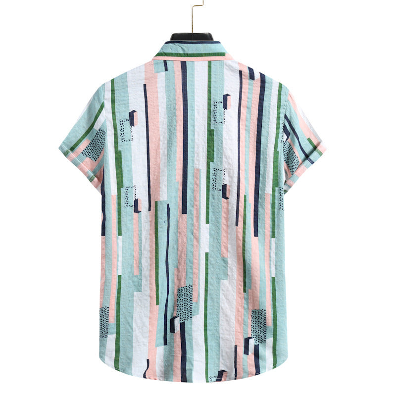 Men's Fashionable Casual Shirt Cotton Fiber Lapel Collar Slim Fit Floral Shirt Cotton Short-sleeved Men's Casual Shirt