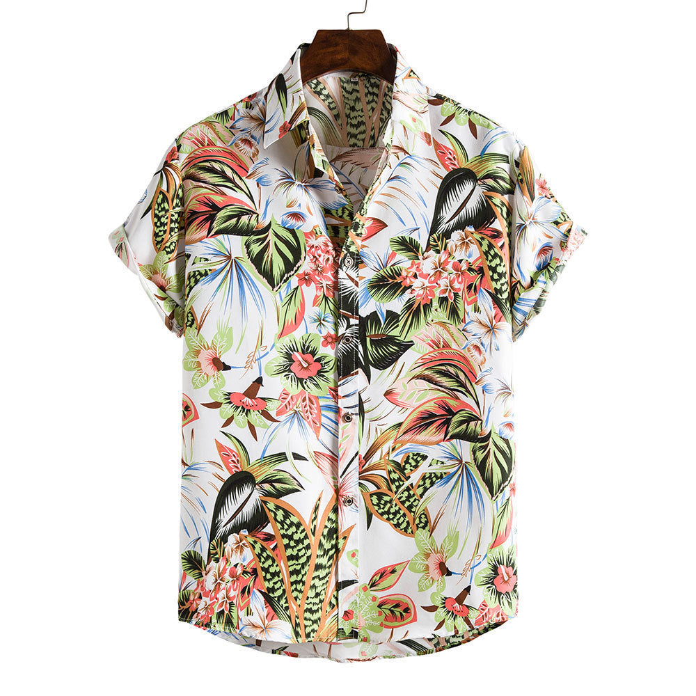 Men's Fashionable Casual Shirt Short Sleeve Pattern Viscose Cotton shirt Series Casual Flower Hawaiian Men's Shirt