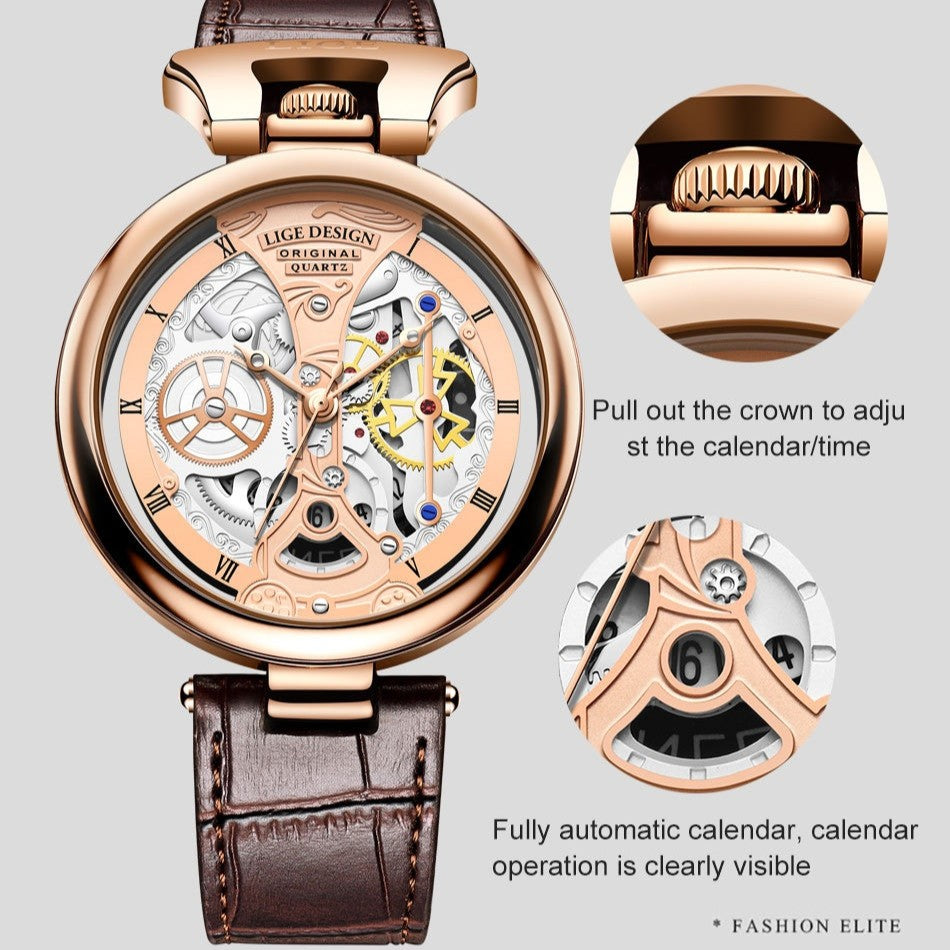 LIGE  Luxury Leather Band Waterproof Watch - Acquisti Online