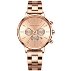 Hannah Martin Women Quartz Watch Three Eye Six Needle Chronograph Calendar Quartz Watch Waterproof Women Quartz Watch