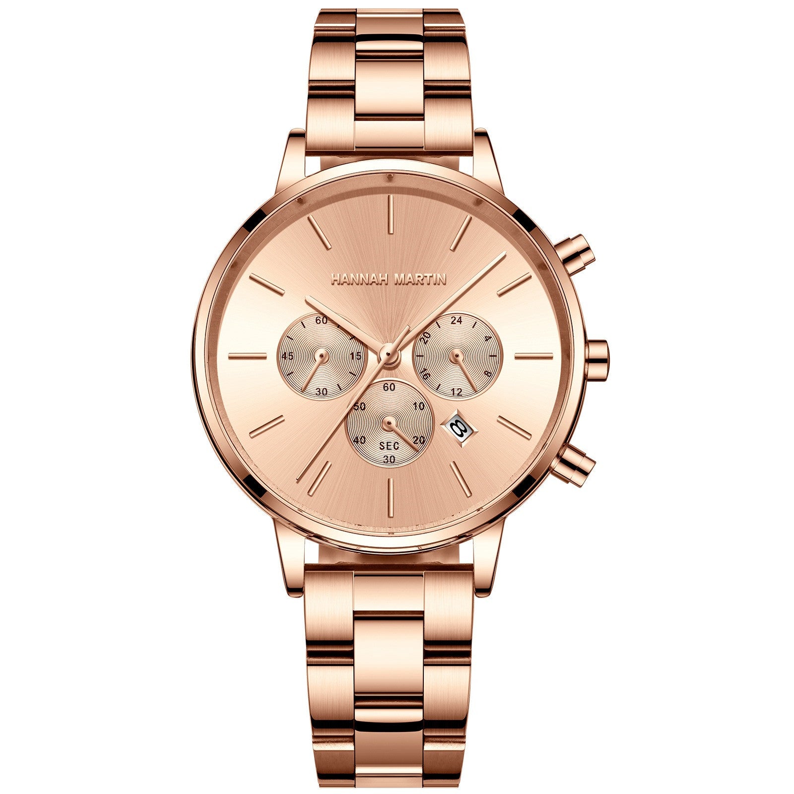 Hannah Martin Women Quartz Watch Three Eye Six Needle Chronograph Calendar Quartz Watch Waterproof Women Quartz Watch