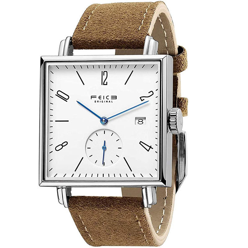 Orologio meccanico da uomo quadrato, automatico, casual, semplice, cavo