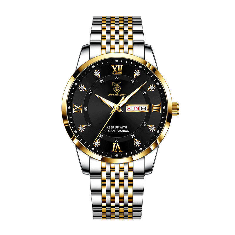 POEDAGAR Koreaanse stijl luxe heren quartzhorloge waterdicht weekdatum quartz roestvrij staal heren polshorloges
