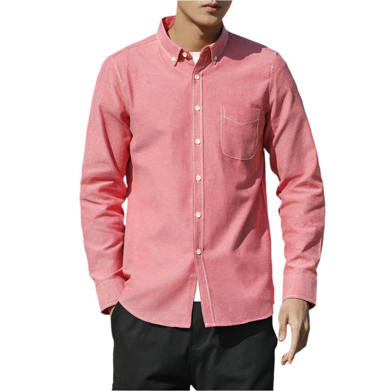 Men's Fashionable Casual Shirt Slim Fit Solid Color Cotton Fiber Shirt Long Sleeve Shirt Men's Casual Fashion Shirt