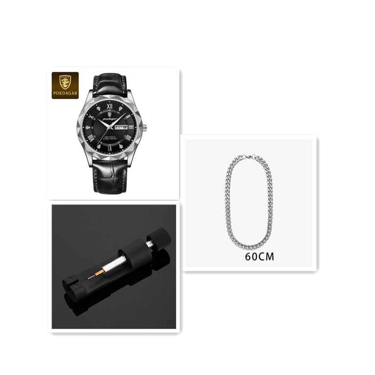POEDAGAR Luxury Business Men's Wrist Watch Waterproof Luminous Date Week Men's Watch for Men Quartz Watch Leather Men's Watches reloj