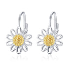 Daisy Leverback Hoop Earrings in White Gold Plated Sterling Silver
