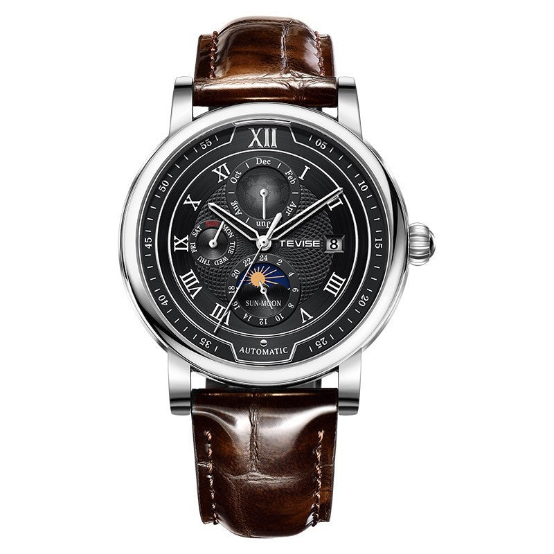 TEVISE 2024 Business Top Brand Luxury Leather Watch For Men Business Waterproof Mens Mechanical Watches Moon Phase Automatic Watch - Acquisti Online
