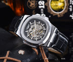 Men's Automatic Mechanical Watch Luxury Skeleton Waterproof Business Stainless Steel Barrel-shaped Leather Belt Men's Waterproof Mechanical Watch