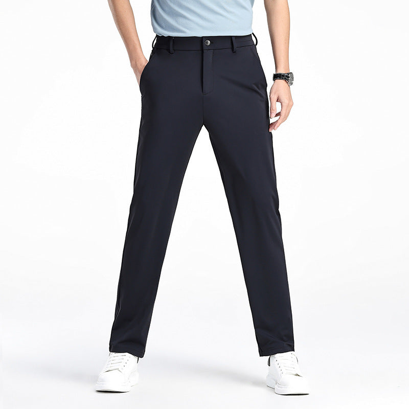Men's Fashionable Casual Formal Pants Ice Silk Elastic Solid Color Zip Placket Mid Waist Leisure Men's Casual Pants - Acquisti Online