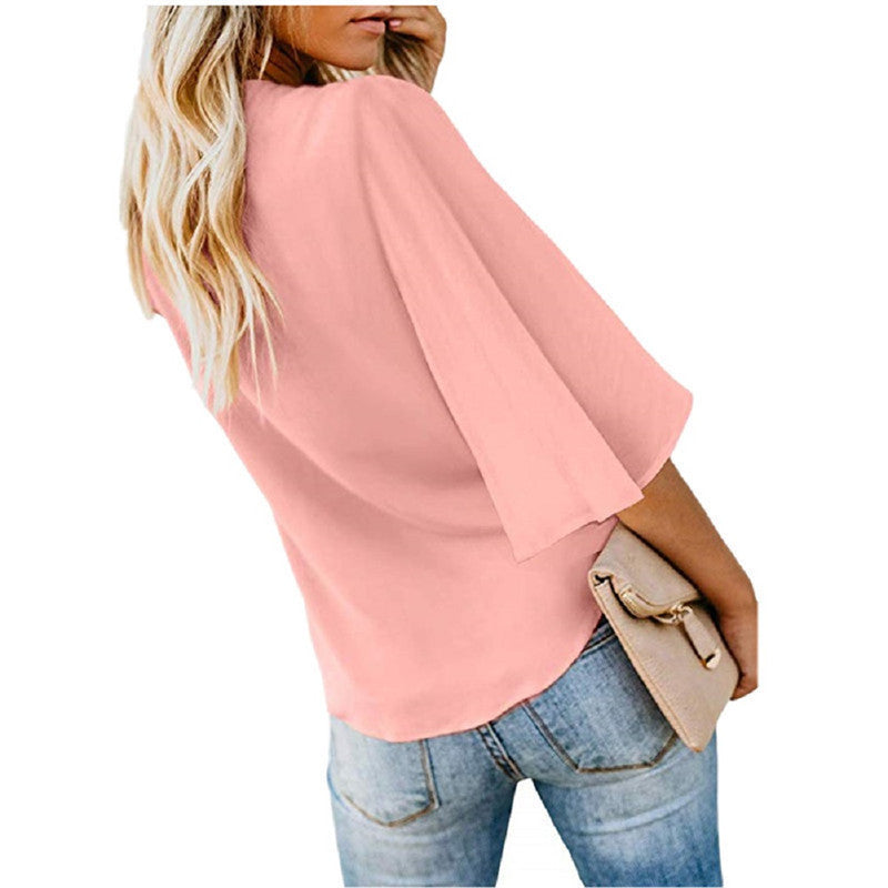 Dames Chiffon shirt met geplooide mouwen