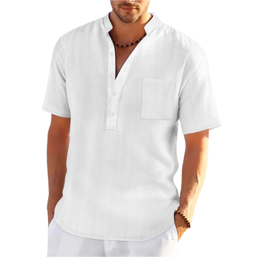 Stand Collar Short Sleeve Loose Leisure Vacation Henley Shirt - Acquisti Online