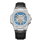 Men's Automatic Mechanical Watch Luxury Skeleton Waterproof Business Stainless Steel Barrel-shaped Leather Belt Men's Waterproof Mechanical Watch