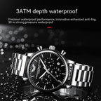 Orologio da uomo casual elegante, multifunzionale, automatico al quarzo, impermeabile, con cinturino in acciaio