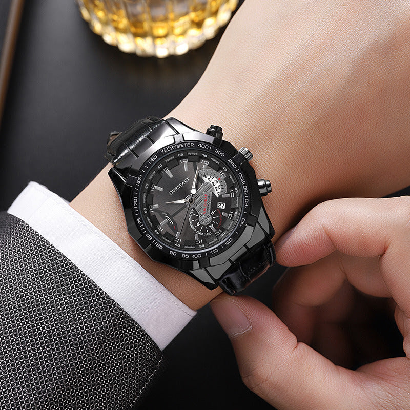 Man Business Casual Fashion Watch Automatic Quartz Movement Leather Band Business Men Watch - Acquisti Online