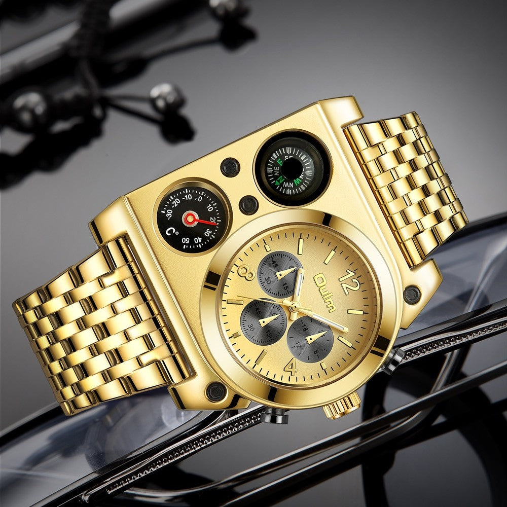 OULM Man Luxury Military Gold Color Steel Band Sports Watch