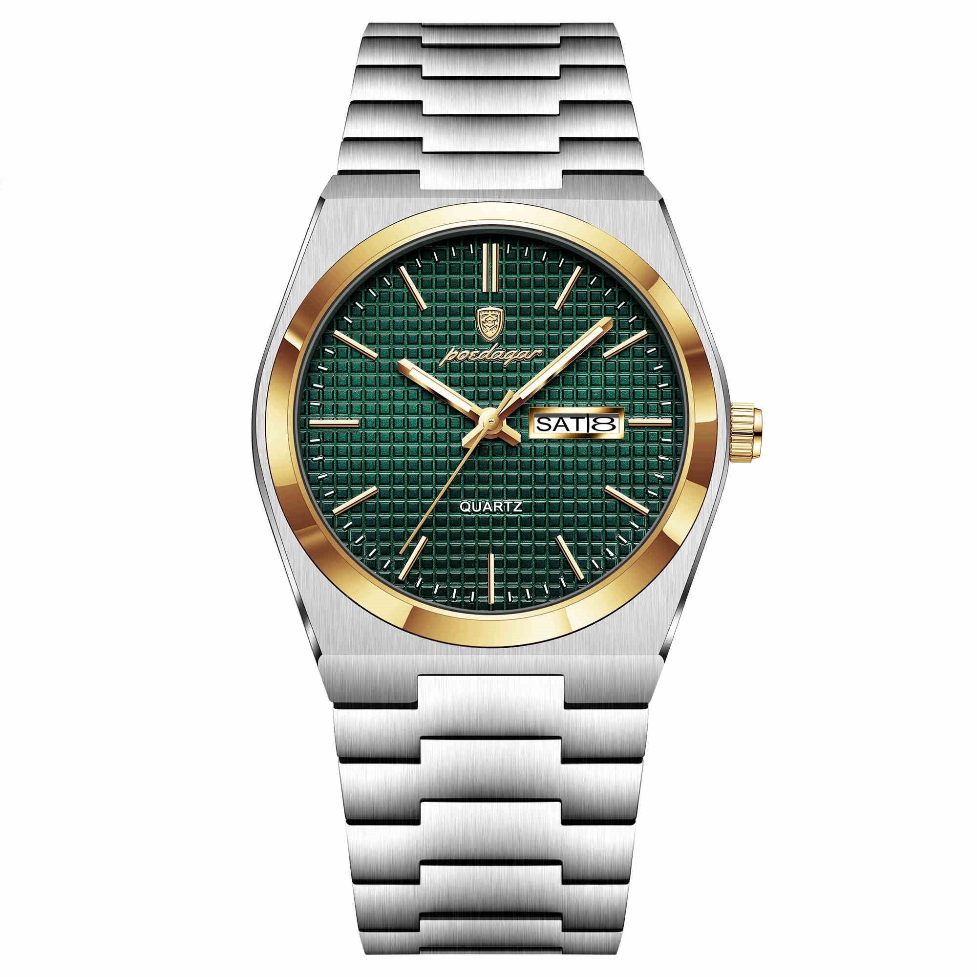 POEDAGAR Luxury Men's Sports Watch Luminous Waterproof Military Watch with Date and Week Stainless Steel Quartz Men's Watch Male Clock