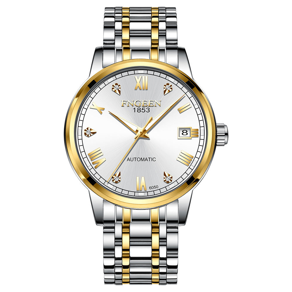 FNGEEN Top Brand Luxury Fashion Green Mechanical Watch for Men Stainless Steel Waterproof Sports Automatic Calendar Men's Watch - Acquisti Online