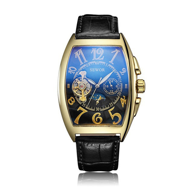 SEWOR Men's Tourbillon Moon Phase Mechanical Automatic Wrist Watch