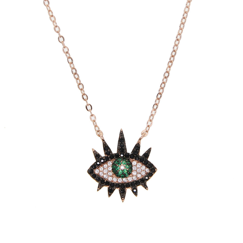 Zircon inlaid eye pendant, rose gold chain, exquisite necklace