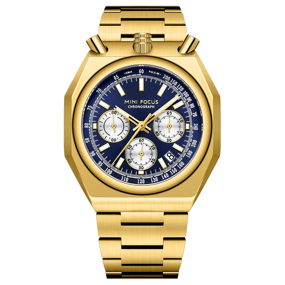 Men's Luxury Mini Focus Retro Style Men's Quartz Watch with Multifunctional Pulse Meter Steel Belt Alloy Dial-0601G